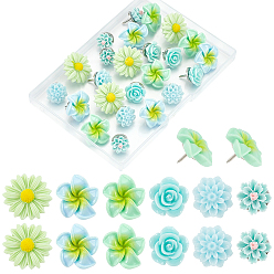 (52) Непрозрачная лаванда 24шт 6 стили цветок смола чертежные кнопки, с железными контактами, разноцветные, 16~18 мм, 4 шт / стиль