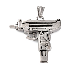Античное Серебро 304 подвески из нержавеющей стали, талисман пистолет-пулемет, античное серебро, 41x42x7 мм, отверстие : 5x9 мм
