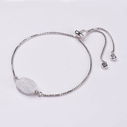 Floral White Electroplated Natural Druzy Quartz Crystal Slider Bracelets, Bolo Bracelets, with Brass Chains, Floral White, 5-1/8 inch(128mm)