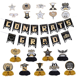 Black 3Bags 3 Styles Graduation Season Paper Hanging Banners for Party Decorations, with Jute Rope, Black, 32.5~63x55~75x0.3mm