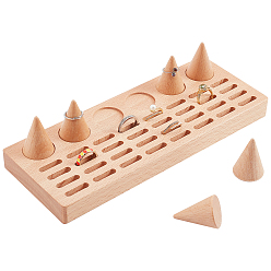 Bois Solide Présentoirs à bagues en bois de hêtre, rectangle avec cônes 6pcs, burlywood, rectangle: 10x25.1x2.2cm, environ 7 pcs / ensemble