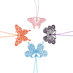 Mixed Color Stainless Steel Hollow Bookmark, with Waxed Cord, Butterfly, Mixed Color, Bookmark: 8pcs/box
