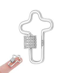 Cross 1шт. 925 подвески-карабин с винтовым замком из стерлингового серебра, с четким кубического циркония, крестик, 24x16x1.5 мм