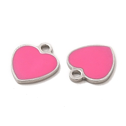 Stainless Steel Color 304 Stainless Steel Enamel Pendants, Heart Charm, Stainless Steel Color, 11x10x1mm, Hole: 1.6mm