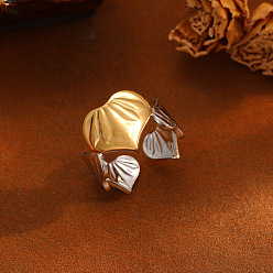 Heart Two Tone 304 Stainless Steel Cuff Open Rings for Women, Golden & Stainless Steel Color, Heart, US Size 4 1/4(15~20mm)