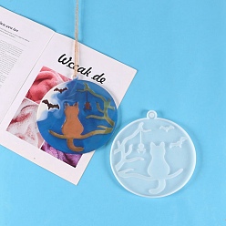 Cat Shape Diy flache runde anhänger dekoration lebensmittelqualität silikonformen, Untersetzer Formen, Gießformen aus Harz, für UV-Harz, Handwerkliche Herstellung von Epoxidharz, Katzenmuster, 183x177x8 mm, Bohrung: 10 mm