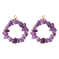 Аметист 2 шт. подвески из натурального аметиста с бусинами, подвески-кольца с медной проволокой в обертке, золотой свет, 40x35 мм