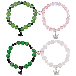 (52) Непрозрачная лаванда 4 шт. 4 стили наборы браслетов с подвесками в виде ведьмовской шляпы и короны из сплава, стеклянные и синтетические лунные камни и кошачий глаз, разноцветные, внутренний диаметр: 1-5/8 дюйм (4 см), 1 шт / стиль