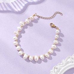 Морская Ракушка Женские браслеты из бисера из натурального культивированного пресноводного жемчуга, овальные, с латунной бисера, реальный 18 k позолоченный, цвет морской раковины, 7.60 дюйм (19.3 см)