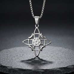 Stainless Steel Color Vintage 304 Stainless Steel Witch Knot Pendant Necklaces, Tarnish Free, Stainless Steel Color, 23.62 inch(60cm)