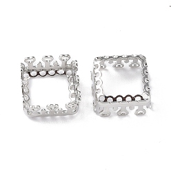 Platinum Brass Sew on Prong Settings, Filigree Open Back Claw Settings for Pointed Back Rhinestone, Square, Platinum, Tray: 10.5x10.5mm, 12x12x6mm, Hole: 0.8mm