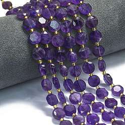 Аметист Природный аметист нитей бисера, граненый шестиугольный разрез, плоско-круглые, с бисером, 10~10.5x6 мм, отверстие : 1 мм, около 31~32 шт / нитка, 15.35''~15.55'' (39~39.5 см)