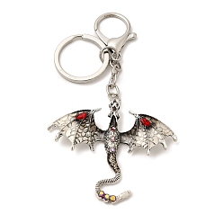 Фиолетовый Брелки с подвеской из сплава дракона и стразами, с разрезными кольцами для ключей и застежками-карабинами, старинное серебро и платина, фиолетовые, 112 мм