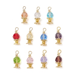 (52) Непрозрачная лаванда Подвески из искусственного австрийского хрусталя k9, круглые, с настоящими 18k позолоченными колпачками из сплава бусин и латунными разделительными бусинами и 304 петлей из плоских головок из нержавеющей стали, граненые, разноцветные, 20x8 мм, отверстие : 2.5 мм