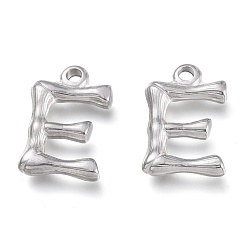 Letter E Не тускнеющие 304 подвески из нержавеющей стали, бамбуковая буква, цвет нержавеющей стали, letter.e, 17.5~19x10~16x3~4 мм, отверстие : 1.8~2 мм