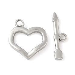 Нержавеющая Сталь Цвет 304 из нержавеющей стали застежками тумблеры, сердце, цвет нержавеющей стали, кольцо: 19x17.5x3 мм; бар: 23x7x2 мм