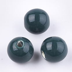 Темно-серый Фарфоровые бусины ручной работы, яркие глазированный фарфор, круглые, темно-серый, 14~14.5x13.5~14 мм, отверстие : 2.5~3 мм