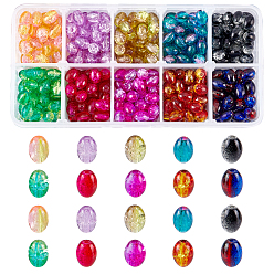 Mixed Color Transparent Crackle Glass Beads Strands, Oval, Mixed Color, 8x5.5~6mm, Hole: 1mm, 10 colors, 40~50pcs/color, 400~500pcs/box
