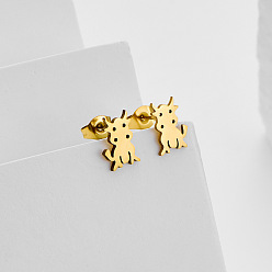 Golden 304 Stainless Steel Stud Earrings for Women, Cattle, with 316 Surgical Stainless Steel Pin, Golden, 10x7mm
