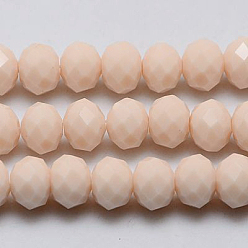 Fischcremesuppe Undurchsichtige einfarbige Kristallglas-Rondellperlen, facettiert, Fischcremesuppe, 10x7 mm, Bohrung: 1 mm, ca. 70 Stk. / Strang, 20 Zoll