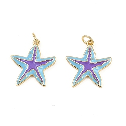 Средний Фиолетовый Латунь эмаль подвески, с прыжковых колец, стойки покрытие, реальный 18 k позолоченный, без свинца и без кадмия, долговечный, прелести морская звезда, средне фиолетовый, 19.5x18x2.5 мм, отверстие : 3.4 мм