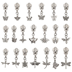 Antique Silver & Platinum 20Pcs Alloy Replacement Zipper Sliders, with Alloy Pendants, Antique Silver & Platinum, 37~46mm