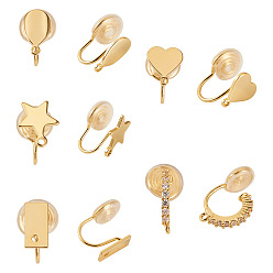 Настоящее золото 18K 10шт. 5 стили латунные микропаве с кубическим цирконием, застежки-клипсы, с петлей, долговечный, без никеля , разнообразные, реальный 18 k позолоченный, 15~21x9~13.5 мм, 2 шт / комплект