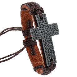 Кокосово-Коричневый Регулируемые браслеты из искусственной кожи, сплав браслеты с поперечными связями для мужчин, кокосового коричневый, внутренний диаметр: 2-1/8~2-3/4 дюйм (5.5~7 см)