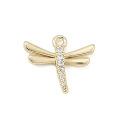 Real 18K Gold Plated Brass Micro Pave Clear Cubic Zirconia Charms, Dragonfly Charms, Real 18K Gold Plated, 11x12x2mm, Hole: 1mm