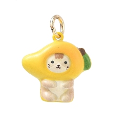 Golden Brass Enamel Pendants, Mango & Cat Shape Charms, Golden, 18x17.5x8mm, Hole: 4mm