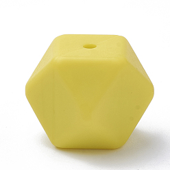 Lemon Chiffon Food Grade Eco-Friendly Silicone Beads, Chewing Beads For Teethers, DIY Nursing Necklaces Making, Faceted Cube, Lemon Chiffon, 14x14x14mm, Hole: 2mm