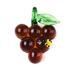 Сиена Подвески лэмпворк ручной работы, виноград и божья коровка, цвет охры, 42~44x32~35x14~16.5 мм, отверстие : 7~8x6~7 мм