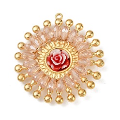 Персиковый Слойка 304 подвески-цветы из нержавеющей стали и смолы, с акриловыми шариками, розовые, 40.5x37.5x7.5 мм, отверстие : 1.6 мм