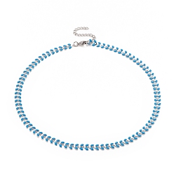 Темно-Голубой Цепочка из звеньев пшеницы с эмалью, 304 женские украшения из нержавеющей стали, цвет нержавеющей стали, глубокое синее небо, 16.5 дюйм (41.8 см)