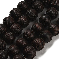 Coconut Brown Carved Jujube Wood Beads, Round with Cross Pattern, Coconut Brown, 10mm, Hole: 1.5~2mm