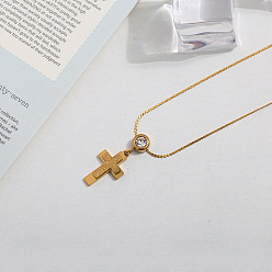 Cross 201 ожерелья из нержавеющей стали с подвесками из хрусталя и стразами для женщин, золотые, крестик, 15.75 дюйм (40 см), Кулон : 25 мм