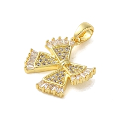 Bowknot Brass Micro Pave Cubic Zirconia Pendants, Real 18K Gold Plated, Bowknot, 17.5x18x3.5mm, Hole: 4.5x3mm