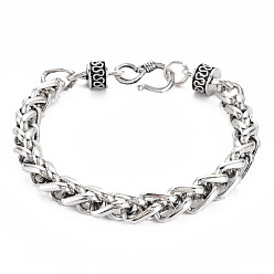 Antique Silver Alloy Wheat Chain Bracelet with Column for Men Women, Antique Silver, Inner Diameter: 2-1/4 inch(5.8cm)