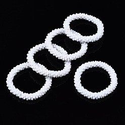 Creamy White Faceted Opaque Glass Beads Stretch Bracelets, Torsade Bracelets, Random Color Rope, Rondelle, Creamy White, Inner Diameter: 2 inch(5cm)