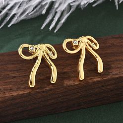 Настоящее золото 18K 304 серьги-гвоздики из нержавеющей стали для женщин, бантом, ионное покрытие (ip), со стразами, реальный 18 k позолоченный, 22x20 мм