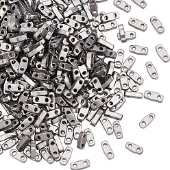 Металлическо-черное Гальванопокрытие 640шт. гальванизированные стеклянные бусины, 2-луночное, прямоугольные, покрытие черного цвета металла, 4.5~5x2x1~1.5 мм, отверстие : 0.5~0.8 мм