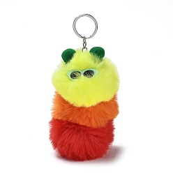 Lime Cute Plush Cloth Worm Doll Pendant Keychains, with Alloy Keychain Ring, for Bag Car Key Pendant Decoration, Lime, 18cm