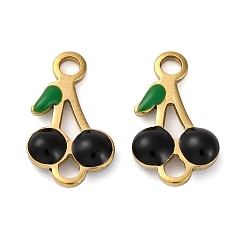 Черный Ионное покрытие (ip) 304 нержавеющая сталь эмалированные фруктовые соединители подвески, вишневые ссылки, золотые, чёрные, 13x7.5x2.5 мм, отверстие : 1.6 мм
