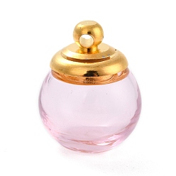 Pink Anhänger Glasflasche, mit Messingkappe, Flaschenanhänger wünschen, nachfüllbarer Flaschenanhänger, Runde Charme, golden, rosa, 23.5 mm, Bohrung: 2 mm