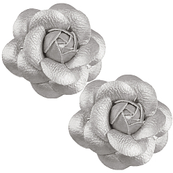 Гейнсборо Заколки для волос из искусственной кожи аллигатора для девочек, с железом, цветок, светло-серые, 62~65x64~66x32 мм