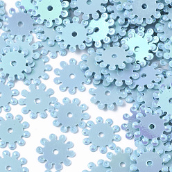Небесно-голубой Аксессуары для орнаментов, пластиковые пайетки / блестки из пвх, AB цвет, цветок, голубой, 8.5x0.5 мм, Отверстие : 1 мм , около 20000 шт / 500 г