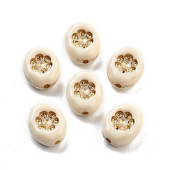 Желтая Старая Ткань  Покрытие акриловыми шариками, золотой металл обвитыми, овальные с цветком, старое кружево, 14x11x5.5 мм, отверстие : 1.8 мм, 892 шт / 500 г