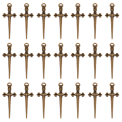 Античная Бронза 60 шт. Подвески из сплава в тибетском стиле, меч, античная бронза, 34.5x13.5x2 мм, отверстие : 2.5x1.5 мм