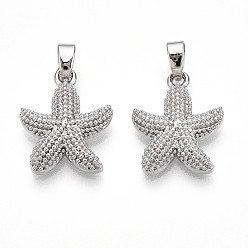 Платина Латунные подвески, без кадмия и без свинца, прелести морская звезда, платина, 16.5x14x3.5 мм, отверстие : 4.5x2 мм