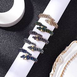 (52) Непрозрачная лаванда Кольца из стеклянных бусин, змея, разноцветные, 9.5 мм, внутренний диаметр: 19 мм